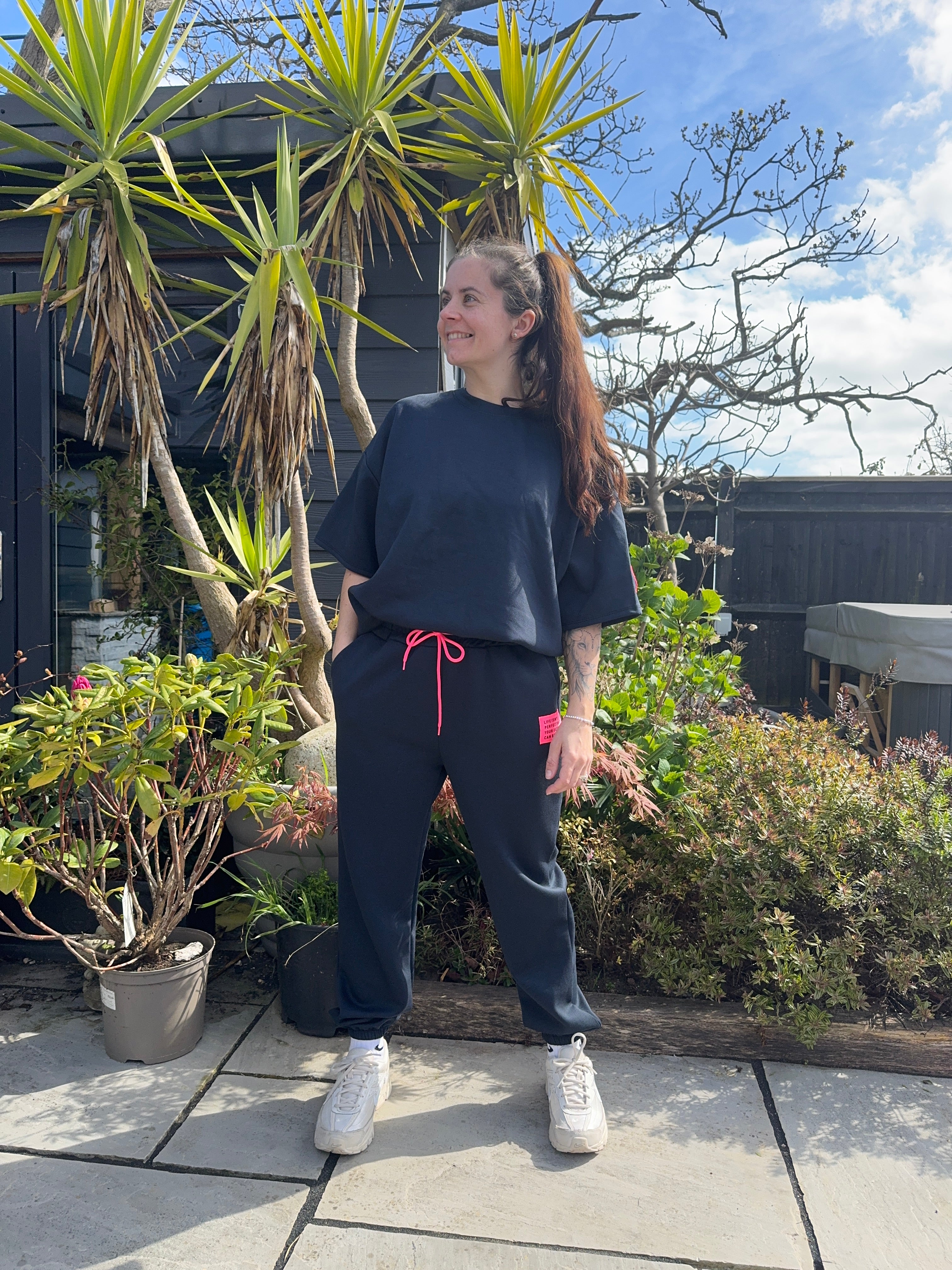 Oversized Slogan Tag Tee and Joggers Set