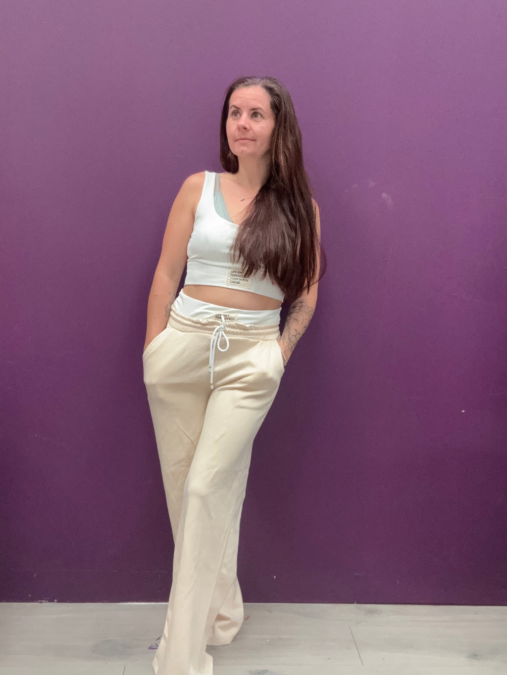 Casual Bralet and Trouser Set With Contrast Waistband