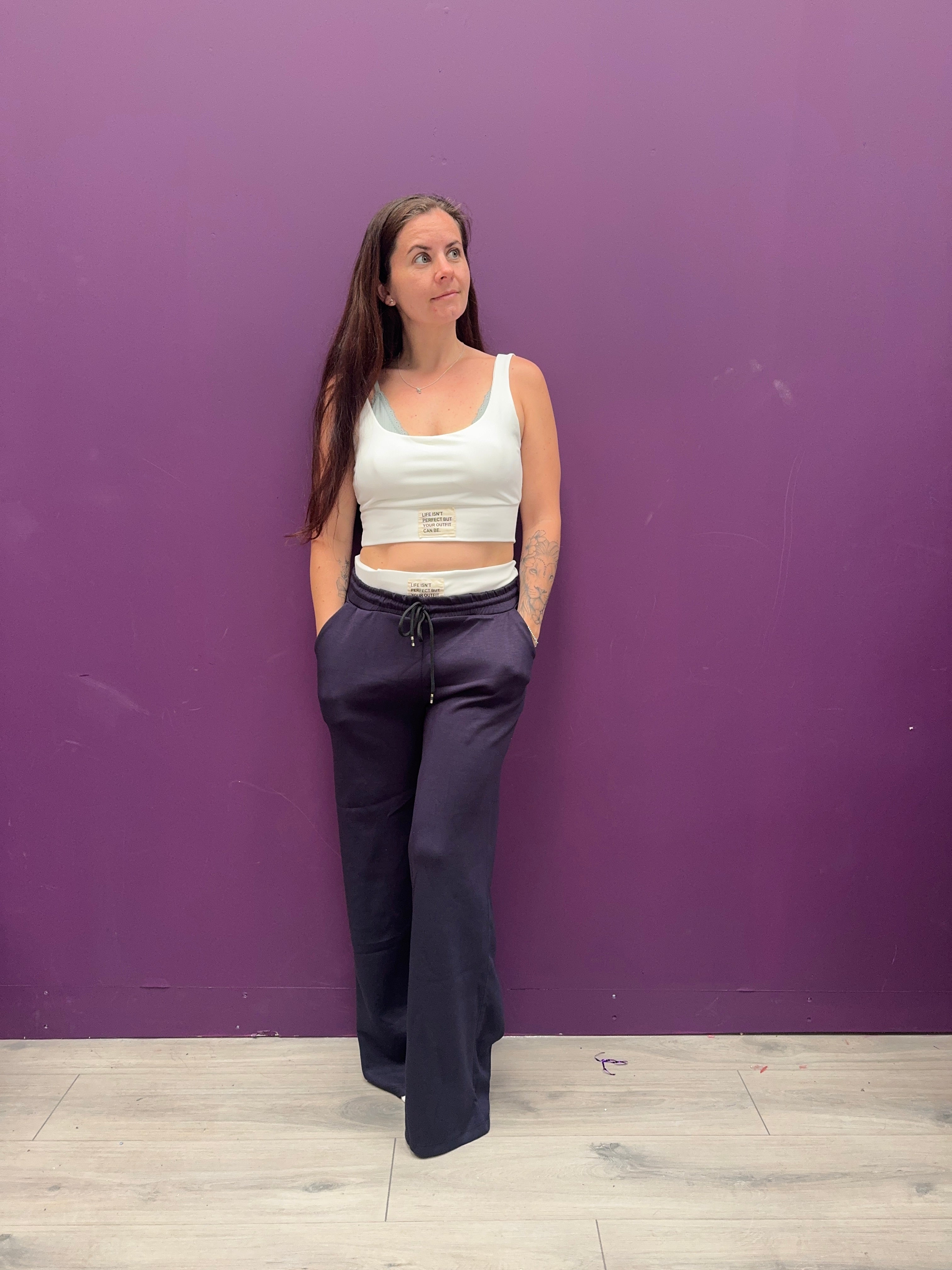 Casual Bralet and Trouser Set With Contrast Waistband