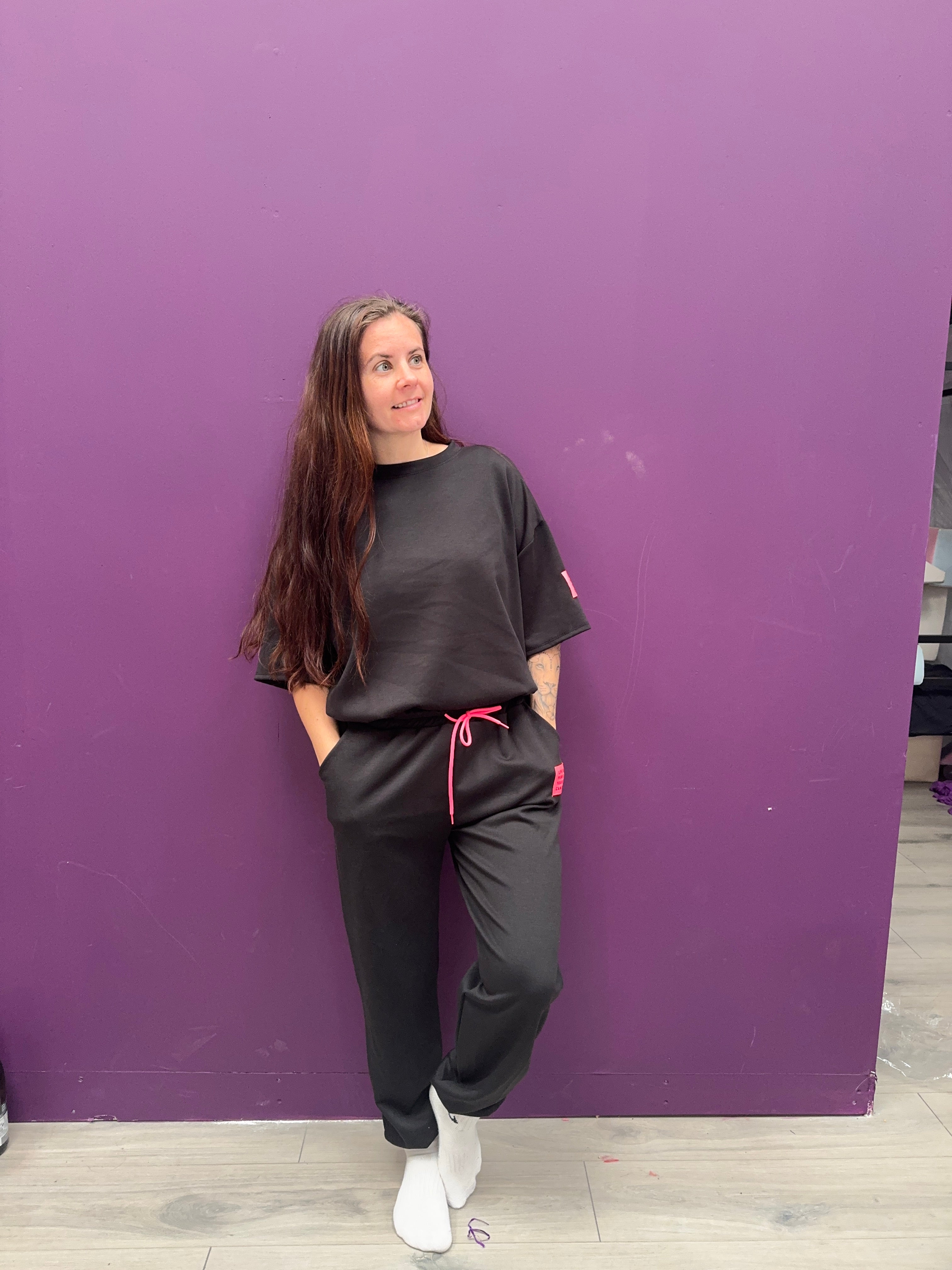 Oversized Slogan Tag Tee and Joggers Set